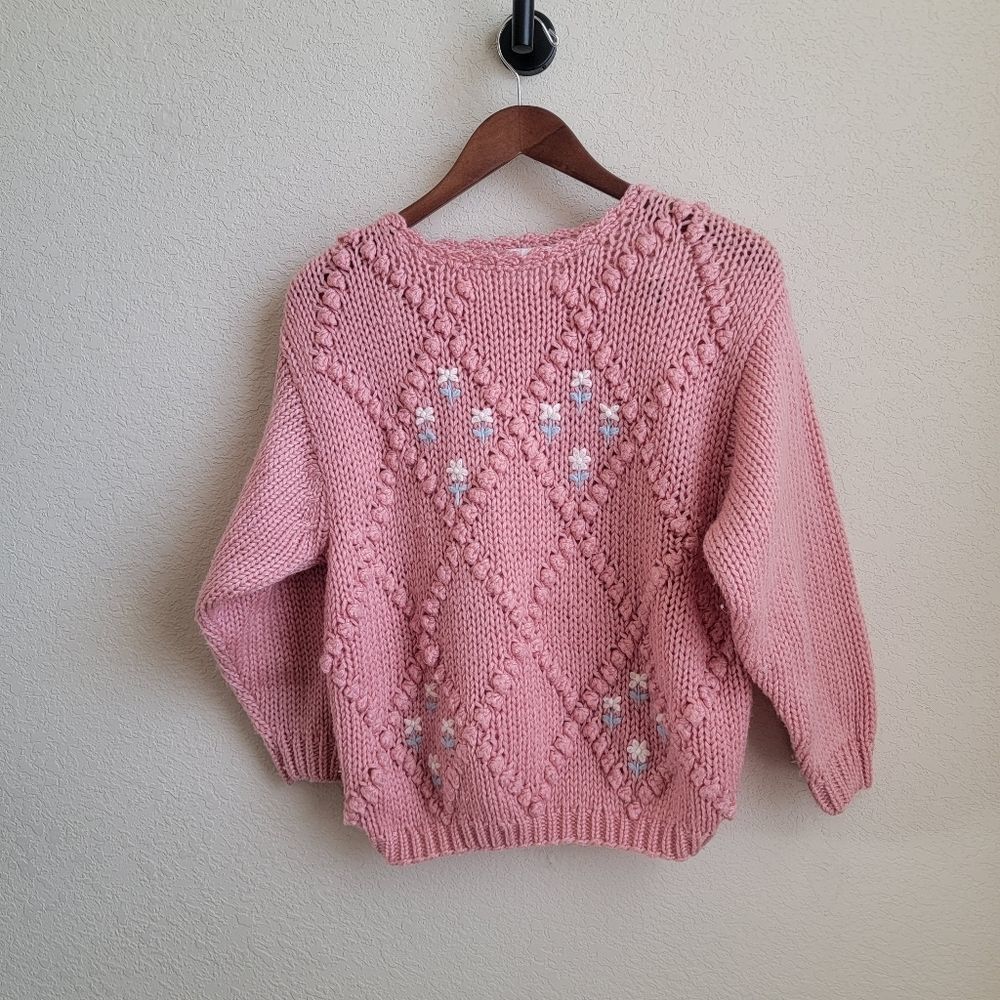 HP 🥳 Vintage Flower Knit Sweater Pink